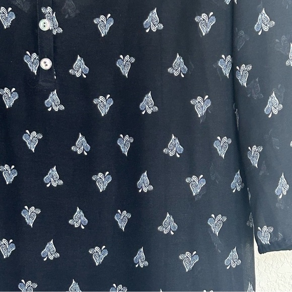 J Jill Medium Black Mixed Print 3/4 Sleeve V-Neck Henley Sheer Cover-Up Dress - Picture 6 of 9